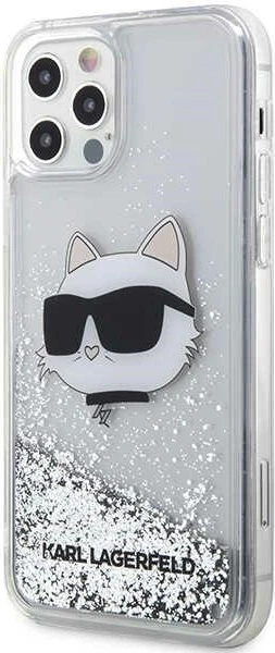 Ovitek za telefon iPhone 12/12 Pro 6,1", Glitter Choupette, srebrn, Karl Lagerfeld KLHCP12MLNHCCS