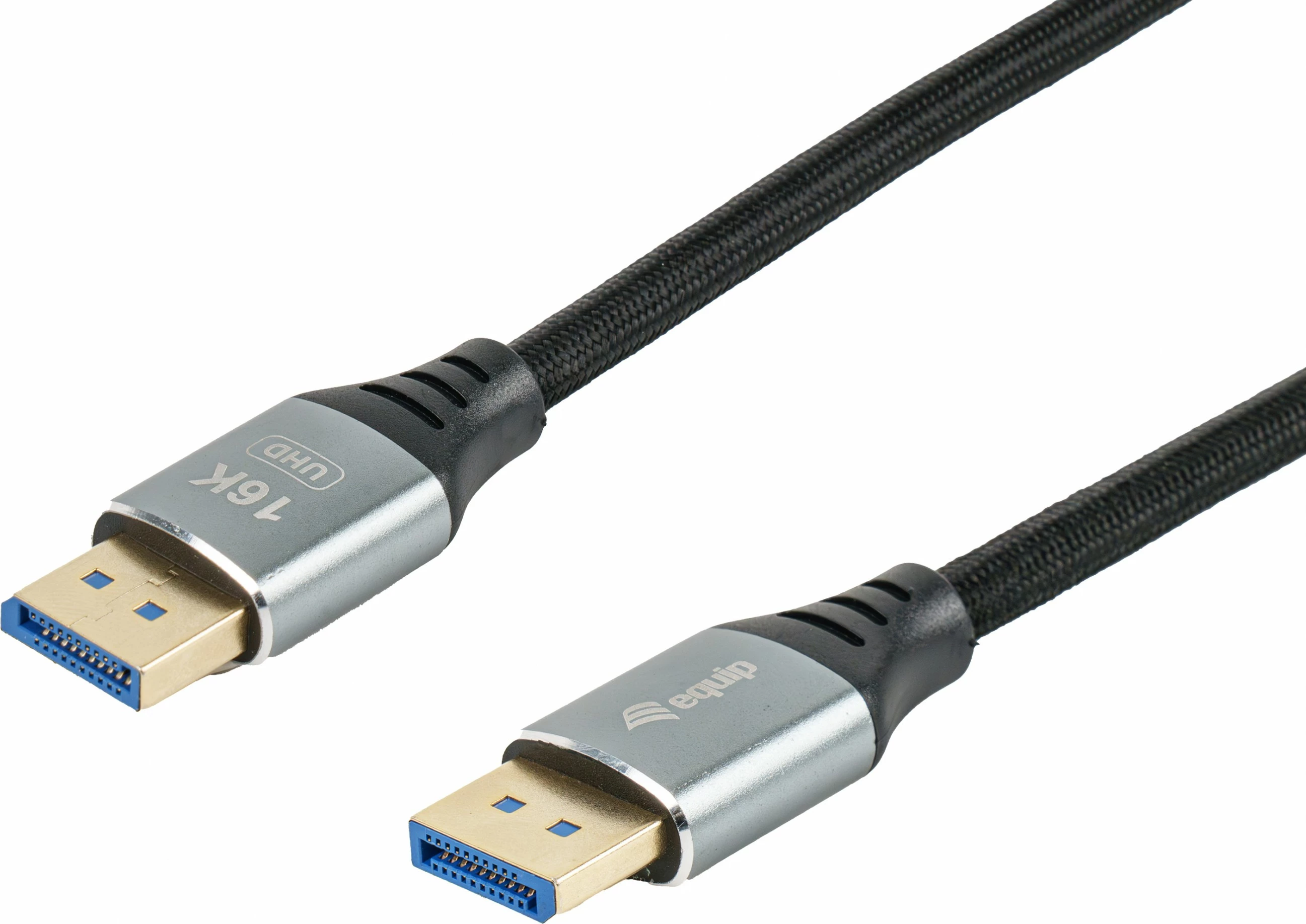Kablu DisplayPort 2.1, 3 m, 16K, 240 Hz, srebrno/črn — Equip