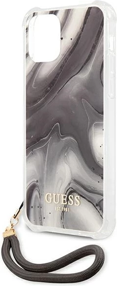 Ovitek Marble Collection za iPhone 12 Pro Max 6,7", Guess GUHCP12LKSMAGR, siva z vrvico