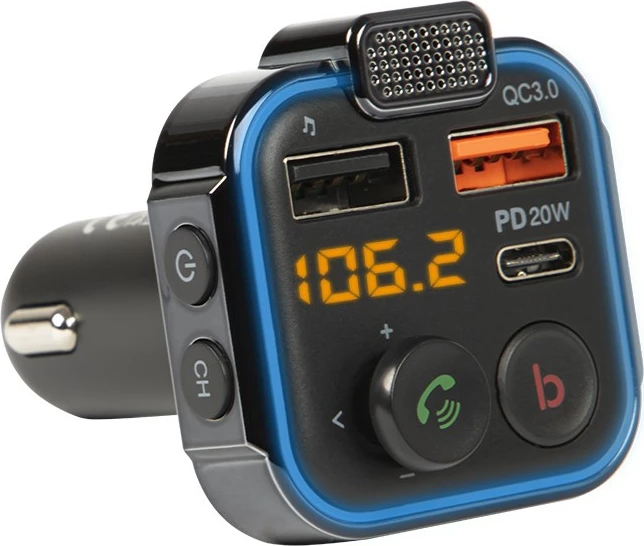 Multifunkcijski FM oddajnik z Bluetooth, BLOW 74-166#, QC3.0, PD 20W, črno/moder