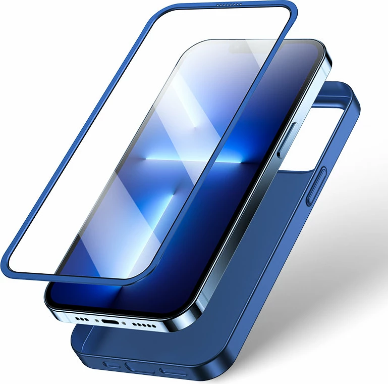 Ovitek za telefon 360°, kaljeno steklo, moder za iPhone 13 Pro Max, Joyroom JR-BP928