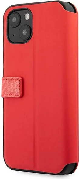 Zaščitni ovitek Ferrari On Track Carbon Stripe za iPhone 13 mini, rdeč, z zapenjanjem