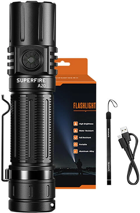 Ročna svetilka Superfire A20, 1700 lumnov, 4000 mAh, črna