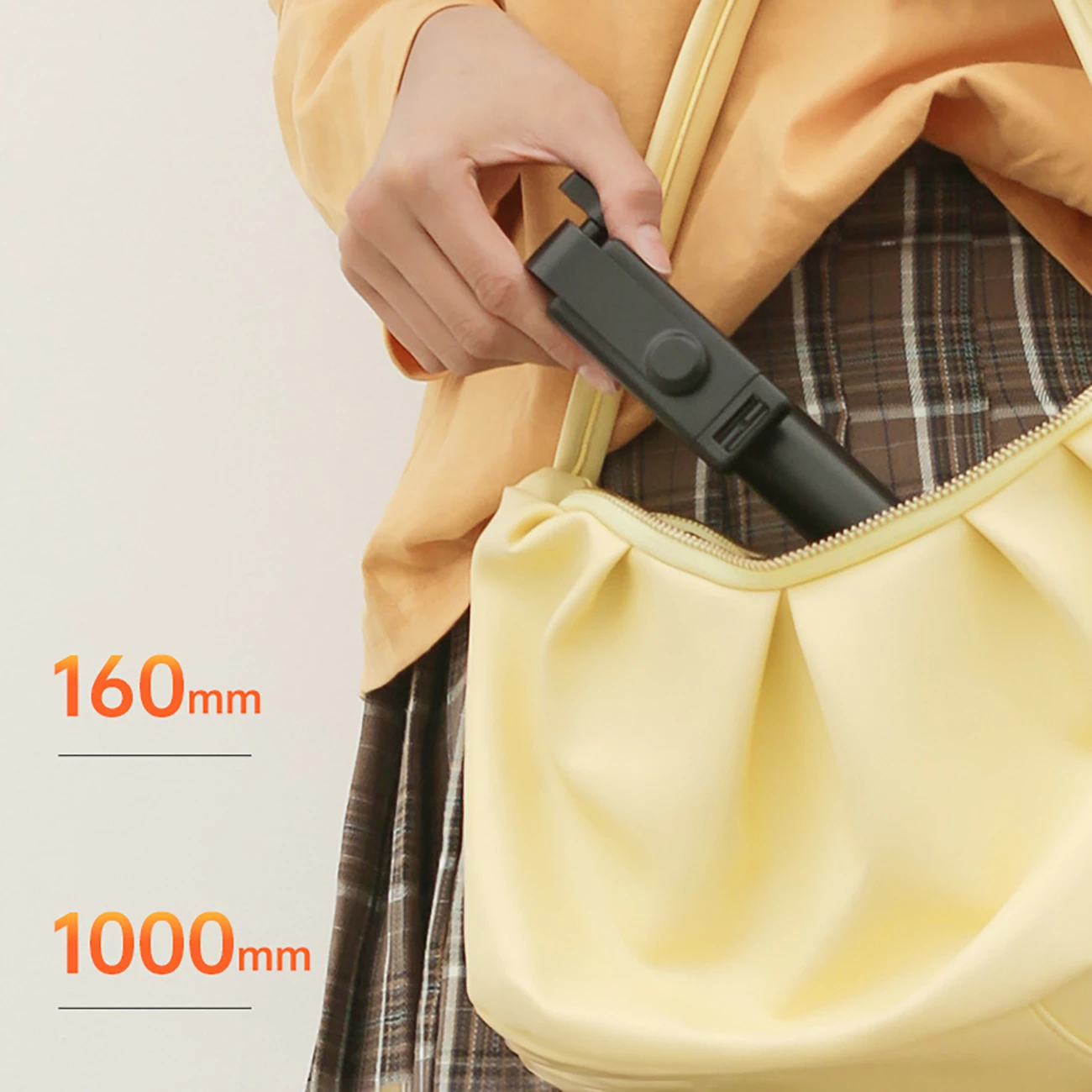 Selfie palica z integralnim stojalom Wozinsky WHS1Y, 1 m, nosilec za telefon, črna