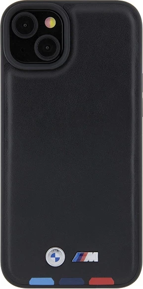 Ovitek za telefon iPhone 15 Plus 6,7", usnjen Leather Stamp Tricolor, BMW BMHCP15M22PTDK, črn