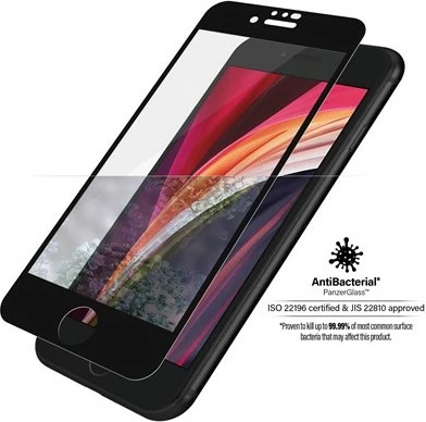 Antibakterijski zaščitno steklo PanzerGlass za iPhone SE/8/7/6/6s, E2E, črno