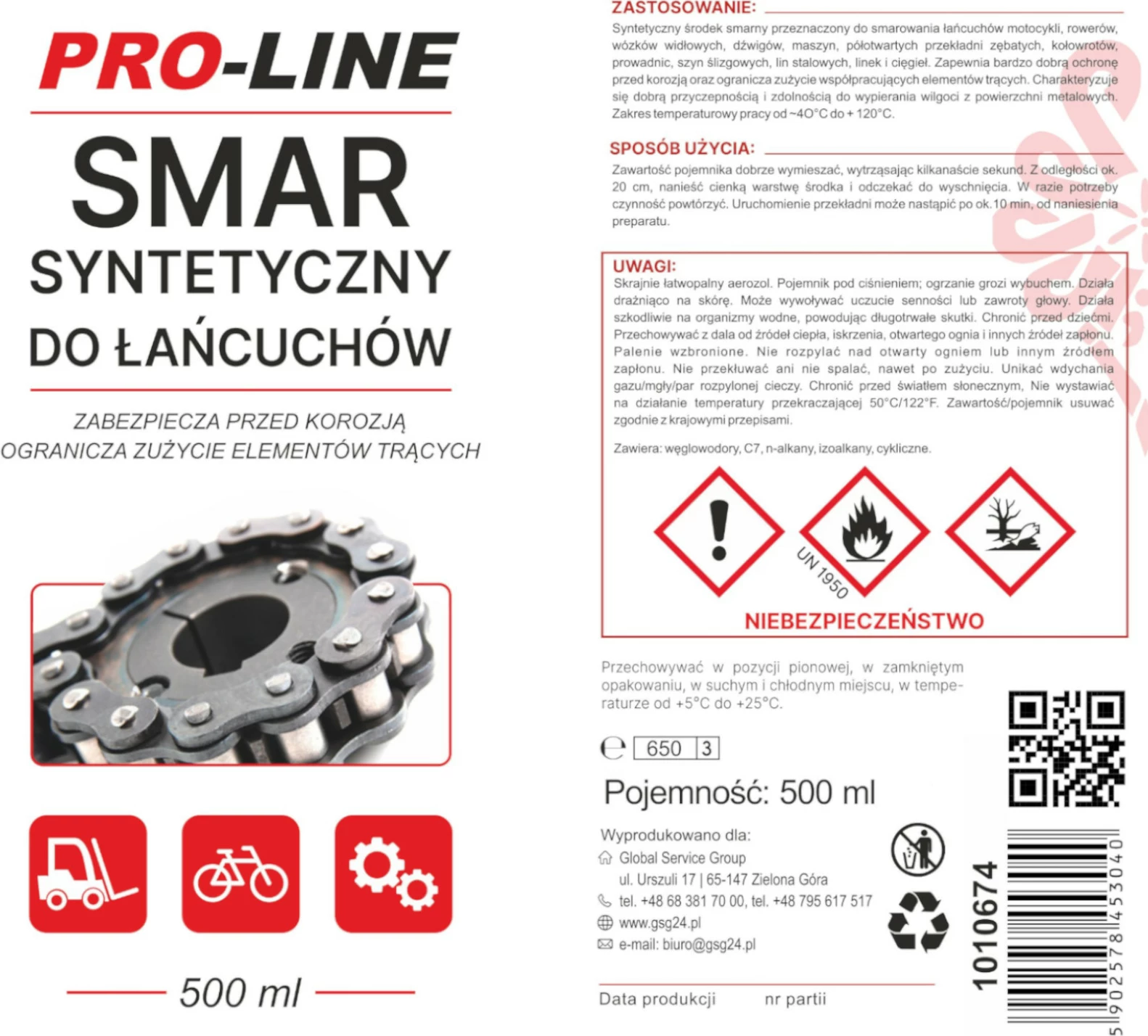 Sintezni mazalni sprej za verige, Pro-Line, 500 ml