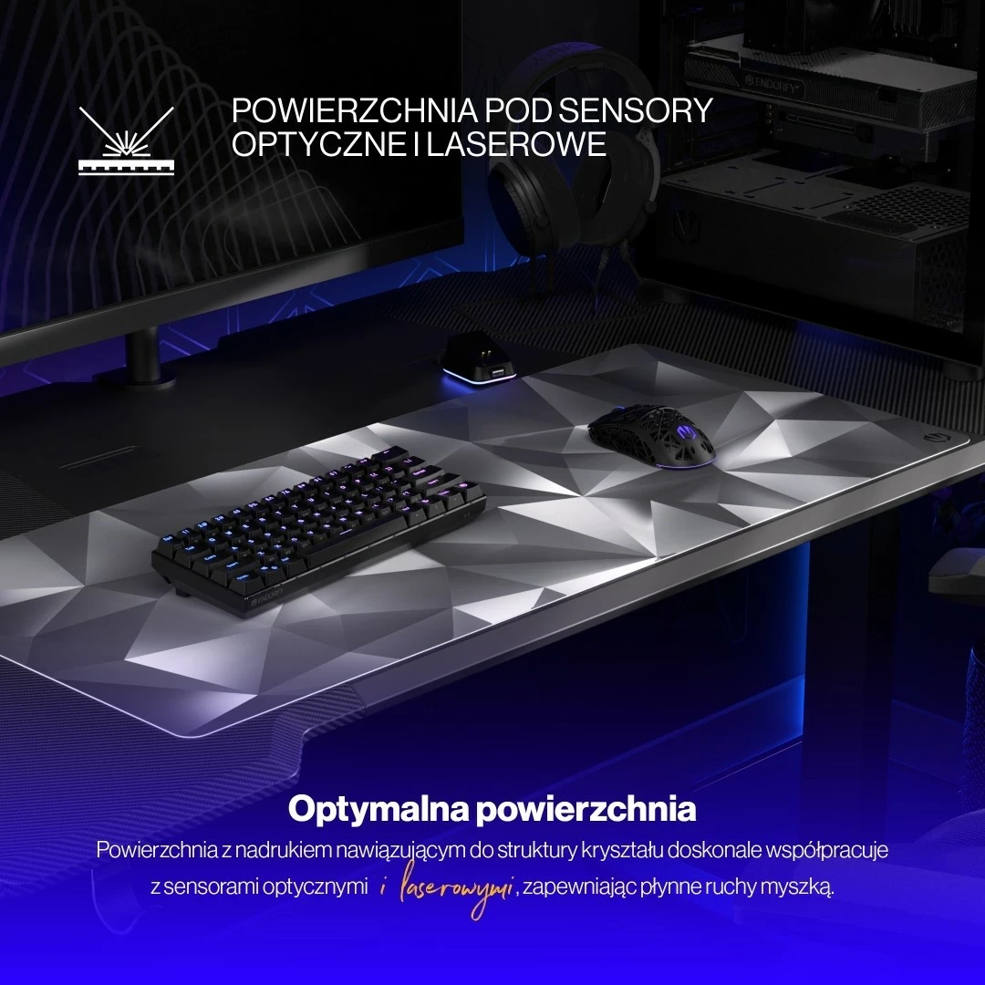 Mauspad za igralce Crystal Black XL Endorfy, bel in črn