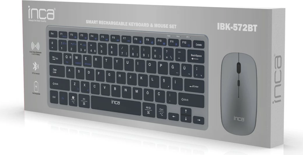 Set brezžične tipkovnice in miške Inca IBK-572BT, Bluetooth 3.0/5.0, črn