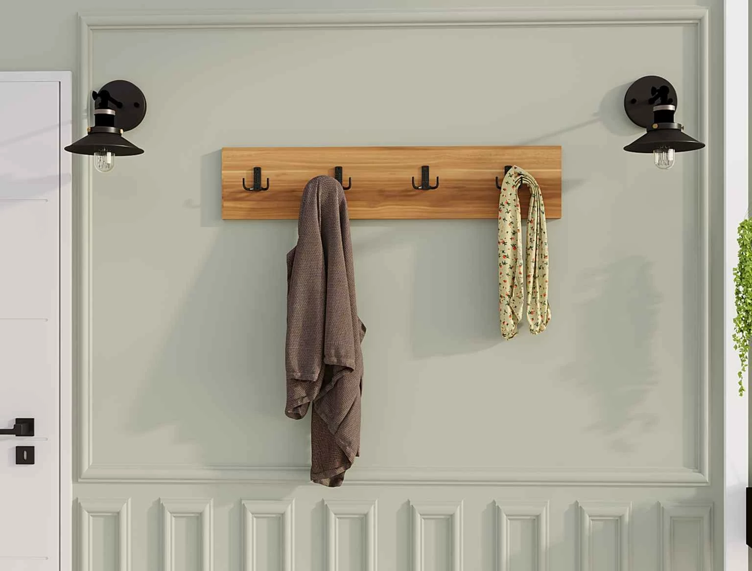 Stenski obešalnik s štirimi kljukami, rjav, Hanah Home