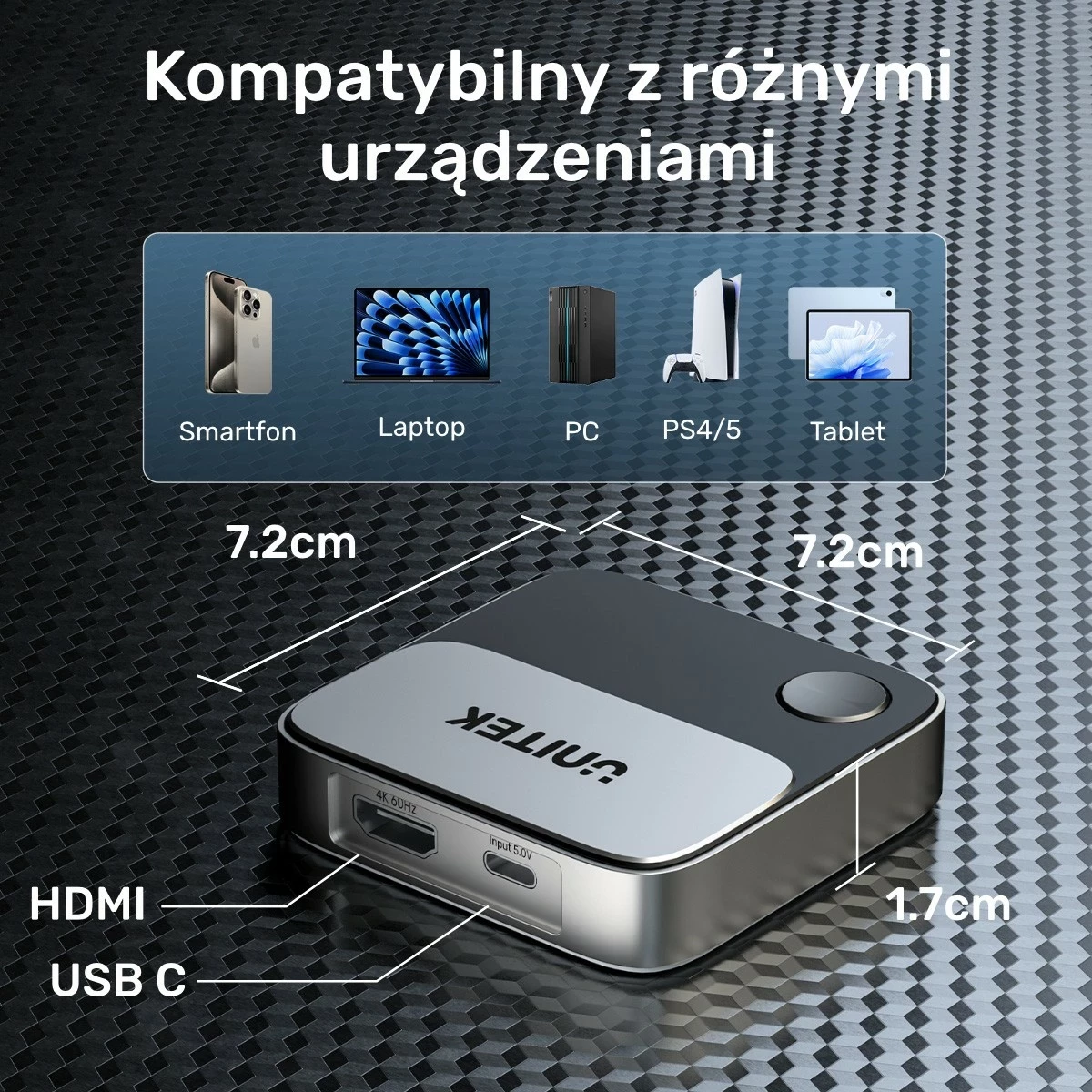 Brezžični HDMI oddajnik Unitek, 4K 60Hz, črno-siv