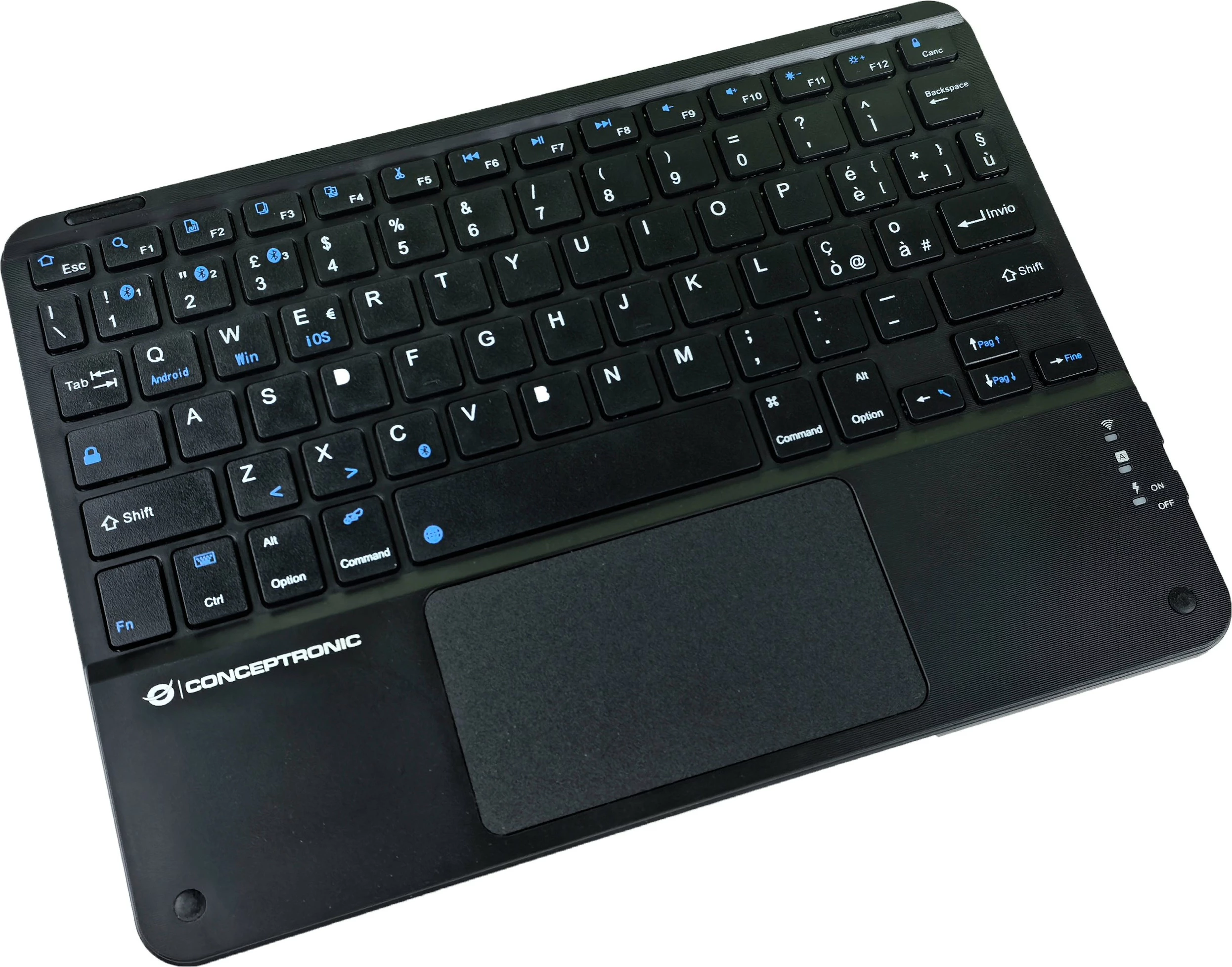 Brezžična tipkovnica QWERTY (italijanski) s touchpadom Conceptronic, črna