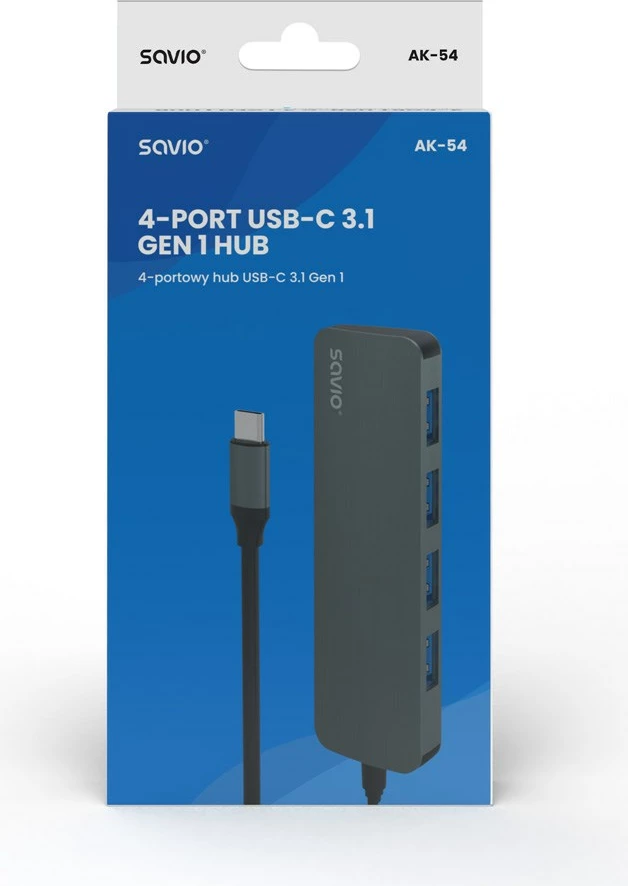 Razdelilec Savio USB-C - 4 x USB-A, AK-54, siv