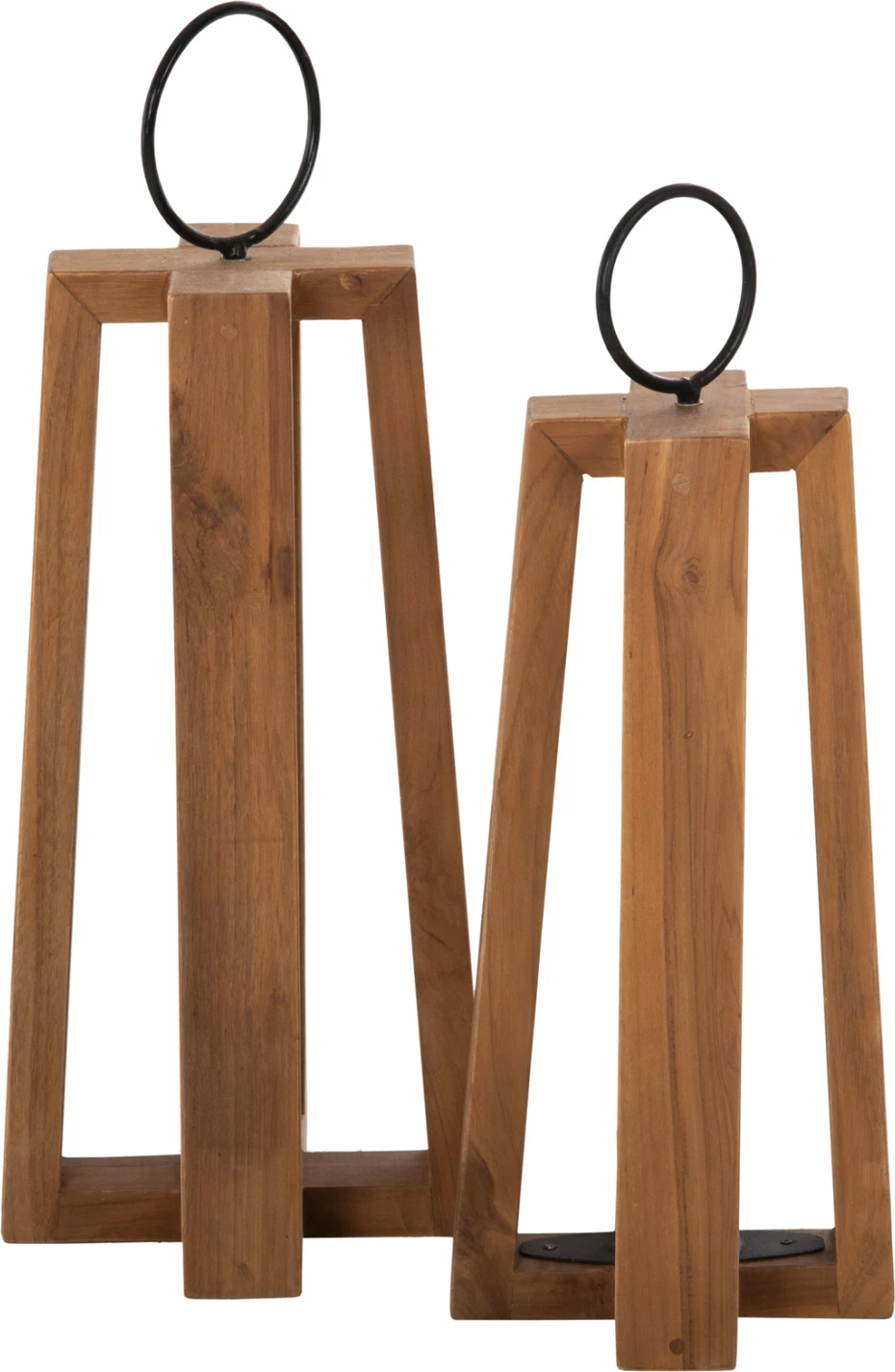 Lanterni za sveče z obročastimi ročaji FH4276 iz tikovine v naravni barvi 24x24x50-61H cm