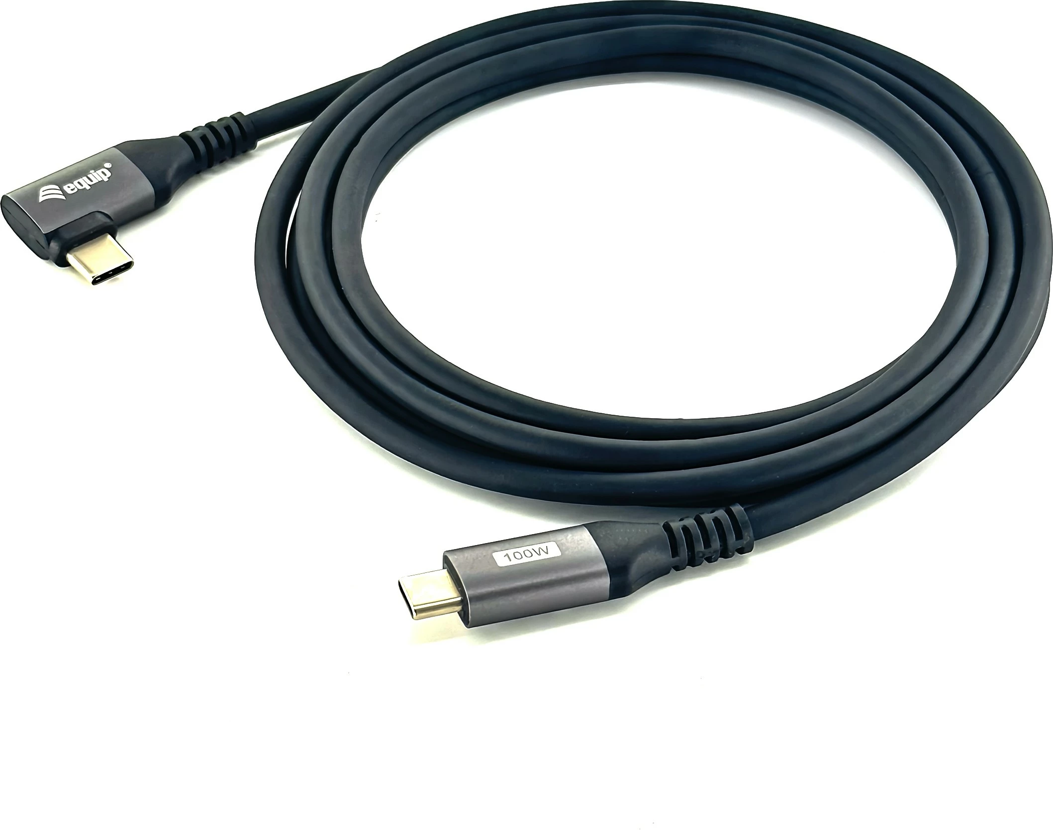 Kabel USB-C v USB-C 90° Equip 1 m, 100 W, črn