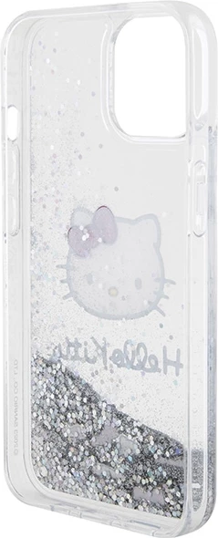 Ovitek za telefon z tekočimi bleščicami 'Liquid Glitter Charms' Kitty Head, Hello Kitty, za iPhone 15, srebrn