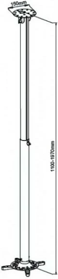 Stropni nosilec za projektor, Techly 301597, 110-190 cm, 15 kg, srebrn