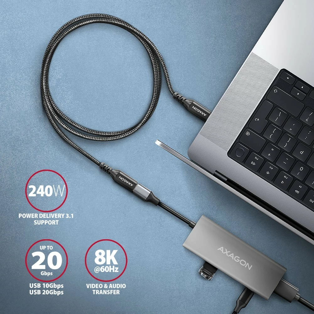 Podaljšek USB-C AXAGON BUCM32-CF05AB, 0,5 m, 20Gbps, 240W, črn