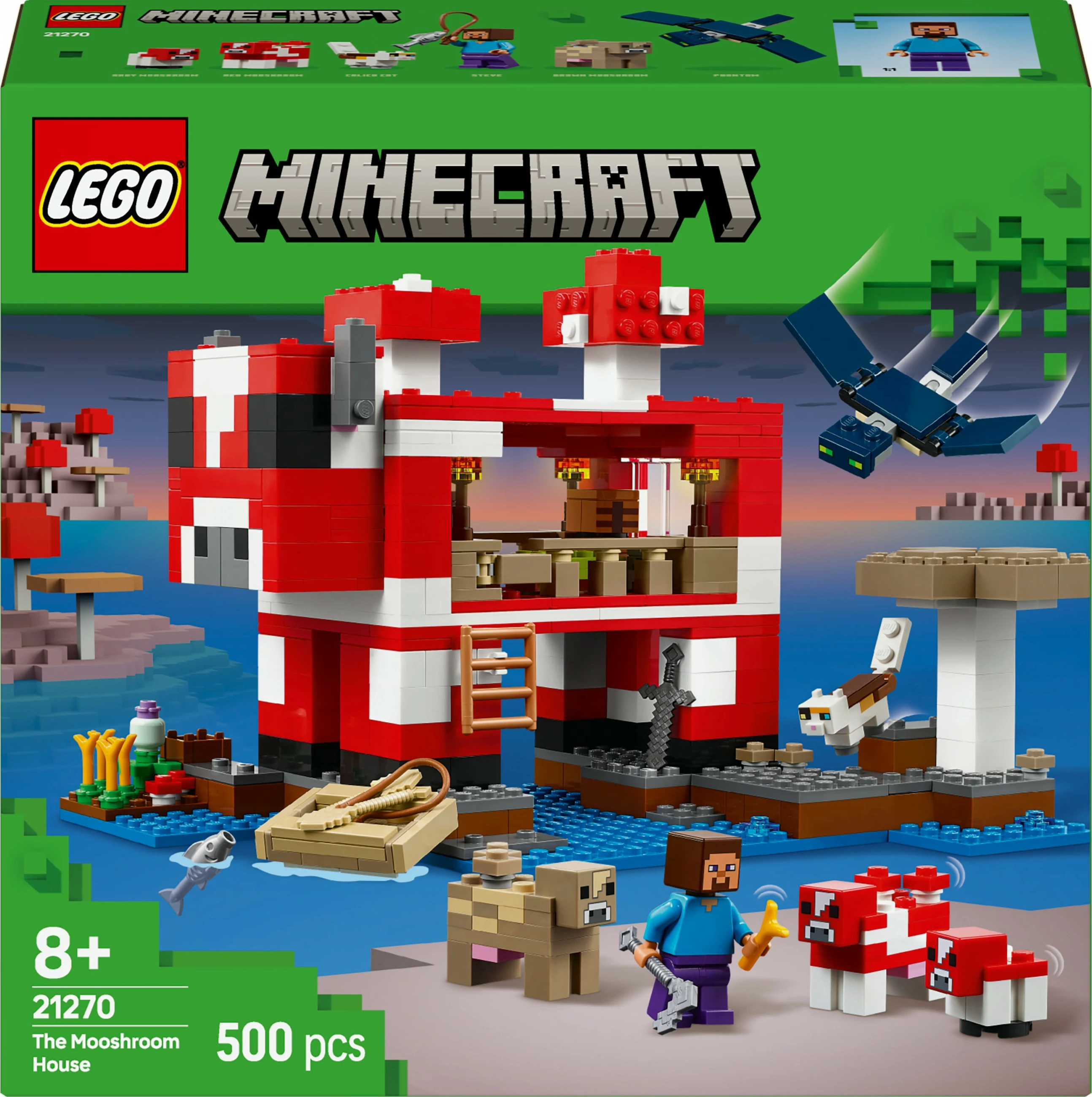 Set za gradnjo LEGO Minecraft 21270 Das Pilzkuh-Haus, 500 kosov, večbarvno