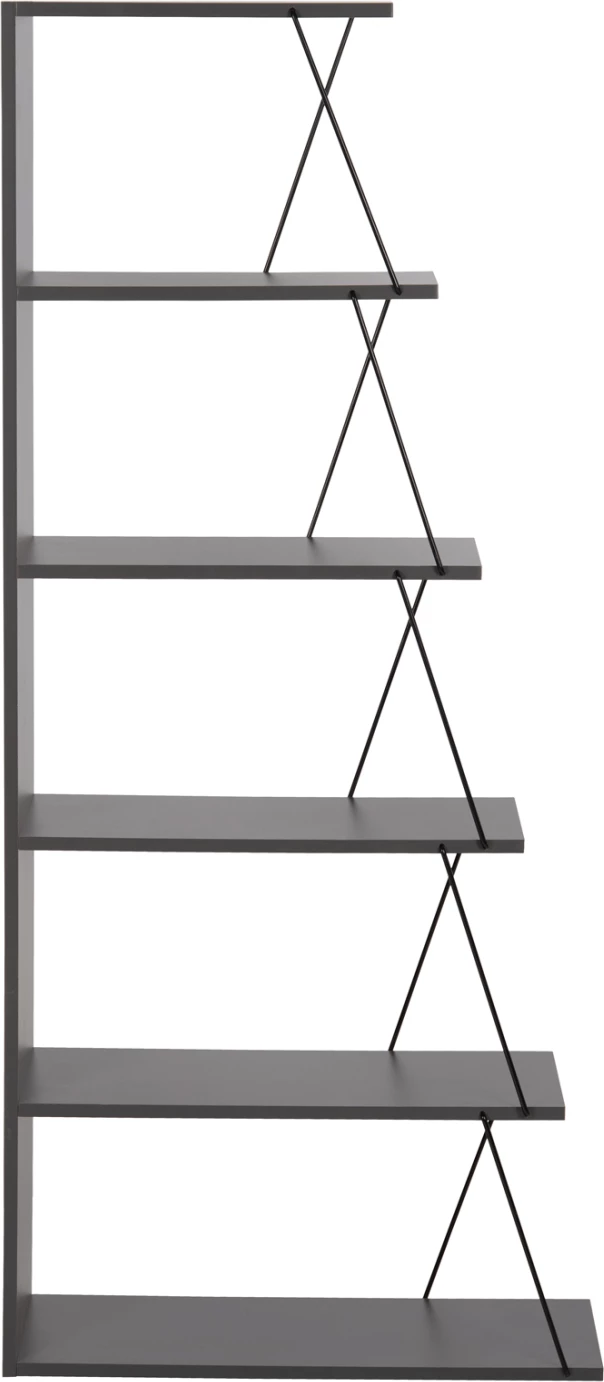 Mini knjižna omara TARS FH2241.20 siva melamin-črne kovinske palice 65x22-24x146Hcm