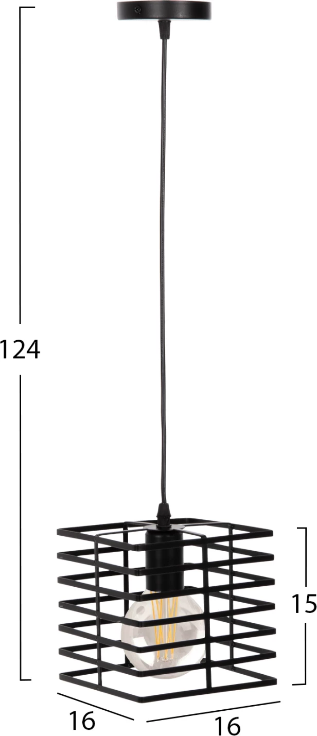 Stropna viseča svetilka FH4131 črna kovinska kapica 16x16x124H cm