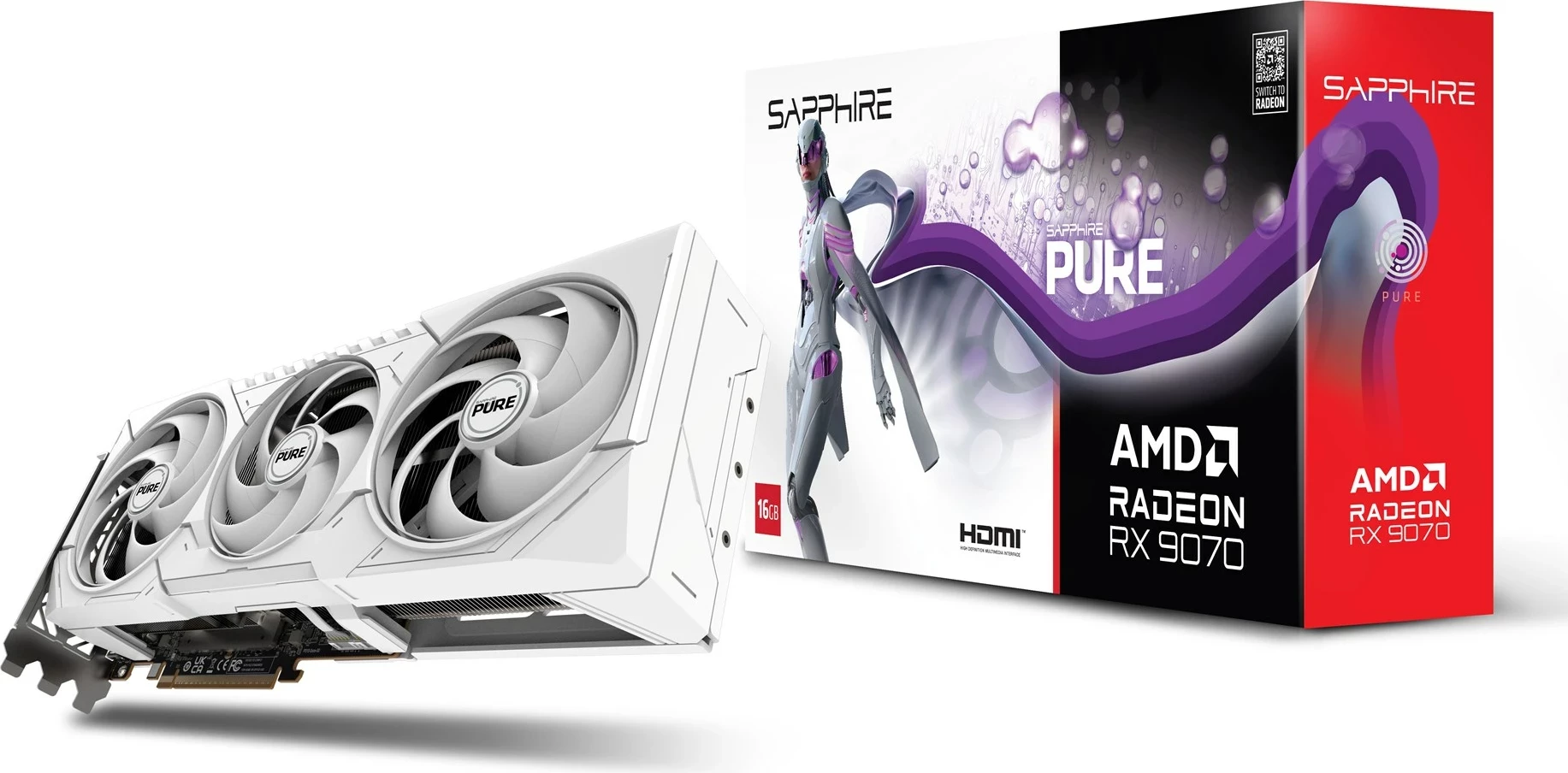 Grafična kartica Sapphire PURE Radeon RX 9070, 16 GB GDDR6, bela