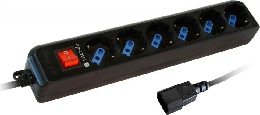 Rokavina z 6 vtičnicami Techly Power Strip, 1,5 m, črn