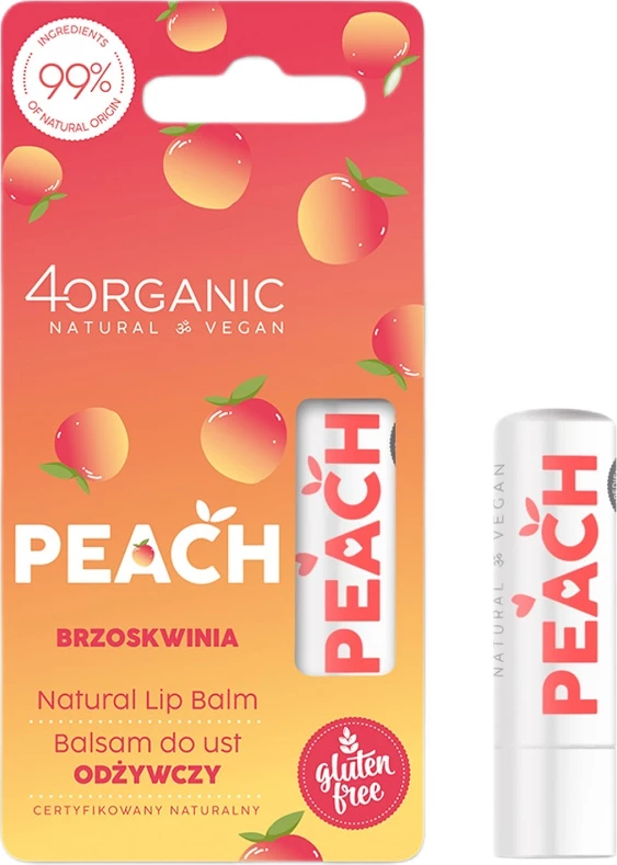 Negovalni balzam za ustnice Natural Nourishing Peach 4organic, za ženske, 5 g