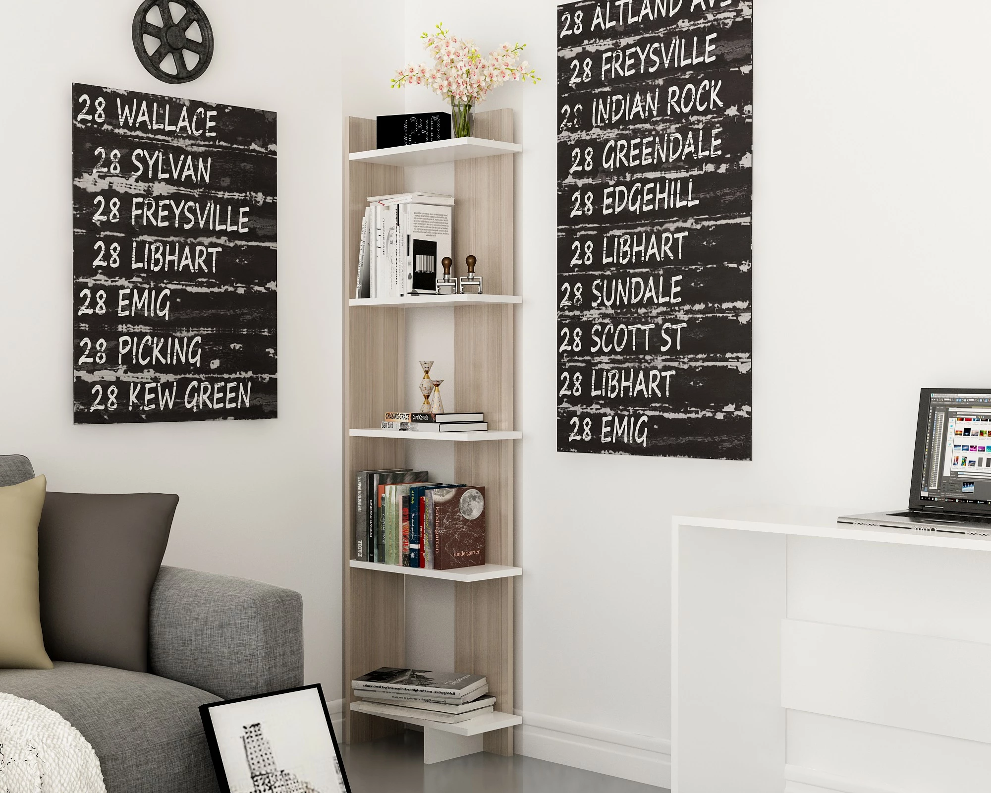 Polica za knjige Cordoba, bela, Hanah Home, Als