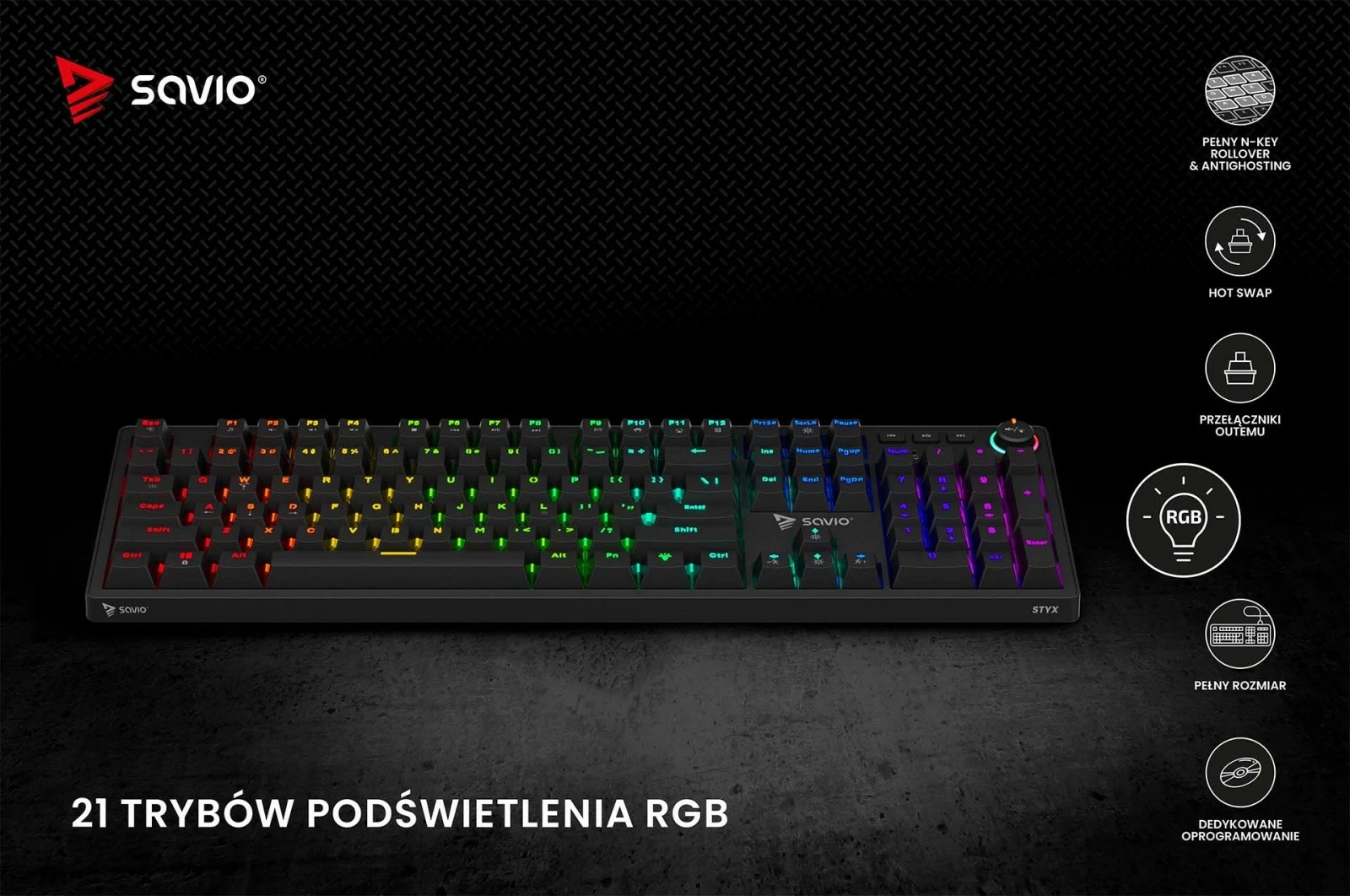 Mekančna tipkovnica Savio STYX BLUE, RGB, Outemu Blue, Hot Swap, s kablom, črna