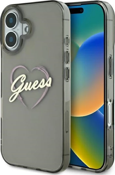 Ovitek za telefon Guess IML Heart za iPhone 16, črn