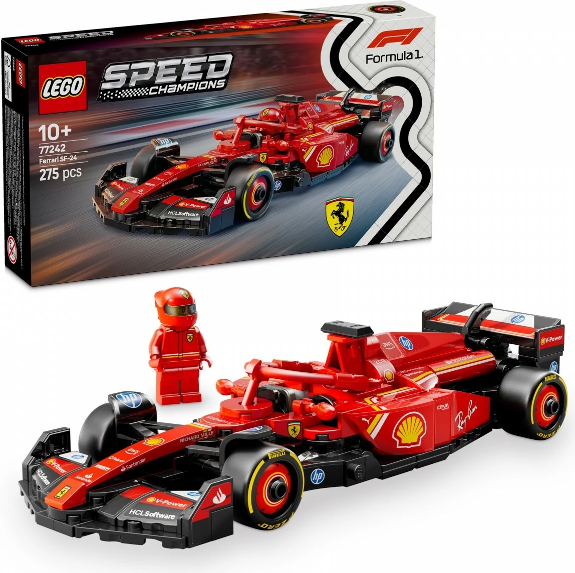 Komplet dirkalnik Ferrari SF-24 F1, LEGO Speed Champions 77242, 275 kosov, rdeč