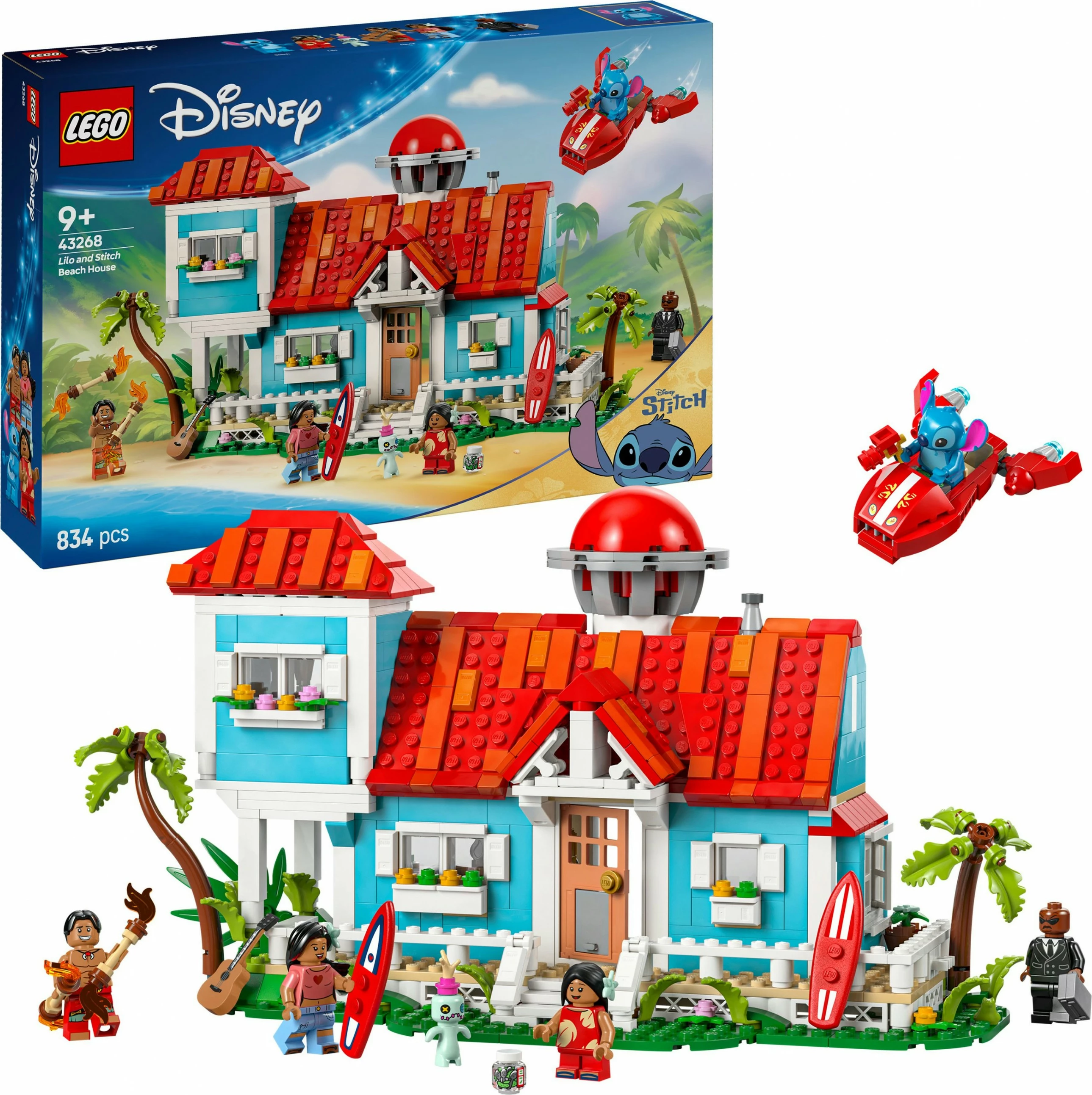 Plažna hiša Lilo in Stitch, komplet gradnje LEGO, 834 kosov, plastika, večbarvno