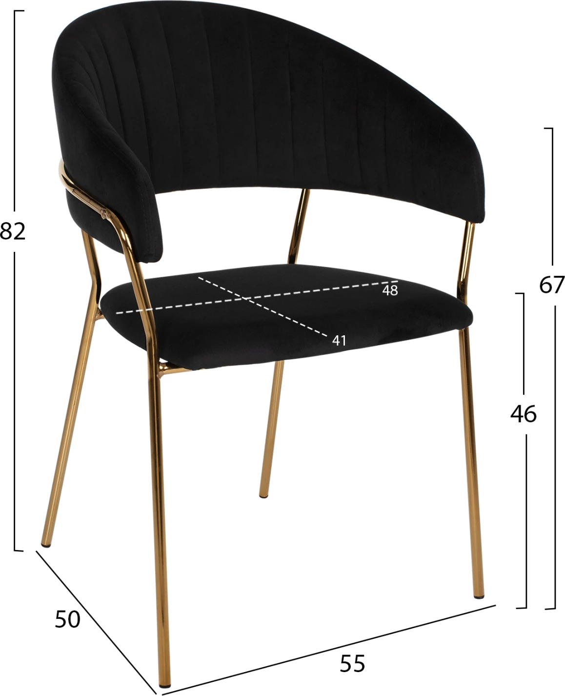 Fotelj THEODORE FH8520.04 črni žamet in zlati okvir 55Χ50Χ82Hcm, set 2 kosov