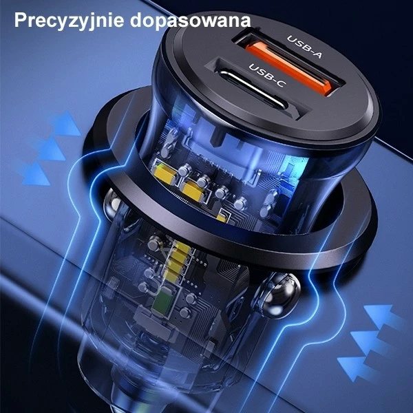 Avtomobilski polnilec USAMS US-CC164 C32, 30W, 1x USB-A, 1x USB-C, črn