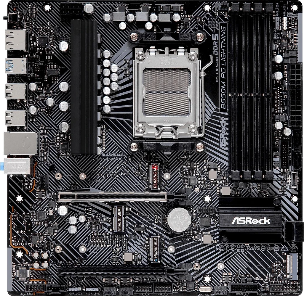 Plošča ASRock B650M PG Lightning, Socket AM5, micro ATX, črna