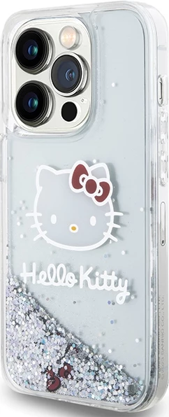 Ovitek za telefon Liquid Glitter Charms Kitty Head, Hello Kitty, za iPhone 15 Pro, srebrn