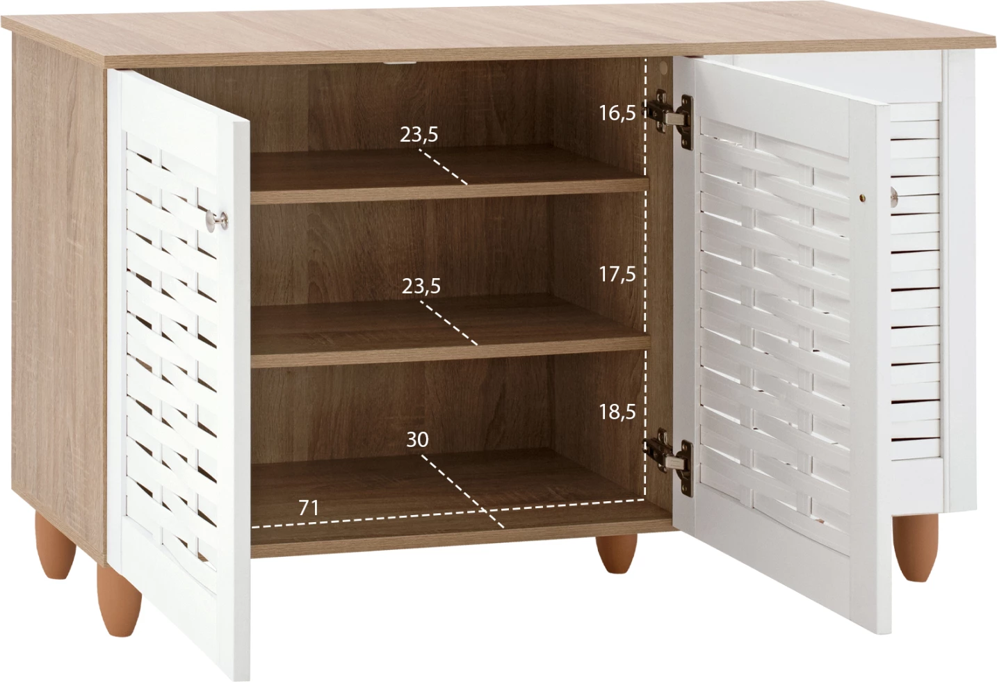 Omara za čevlje iz melamina s 3 vrati FH2211.06 Sonama-Bela 114,5x34x68cm