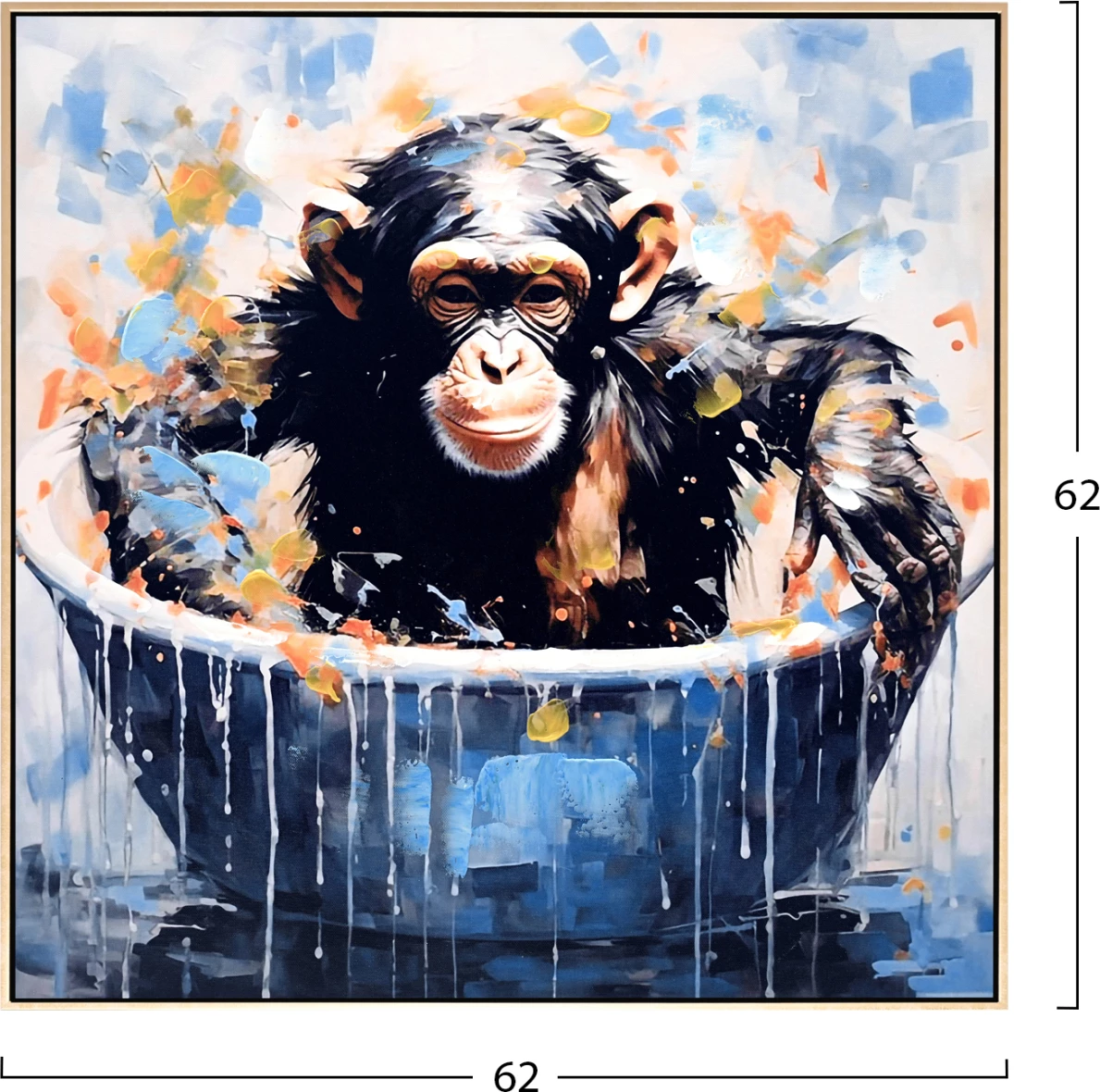 Stenska slika FH4539 bež PS okvir-natisnjeno platno s figuro opice 62x4,5x62Hcm