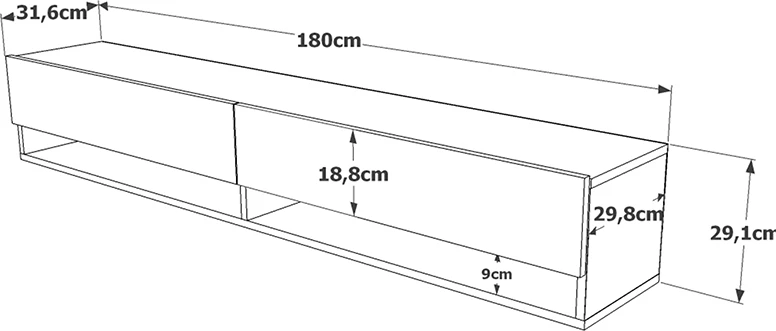 Stenska TV omara, bela-hrast, 180x31,5x29,5 cm Handra