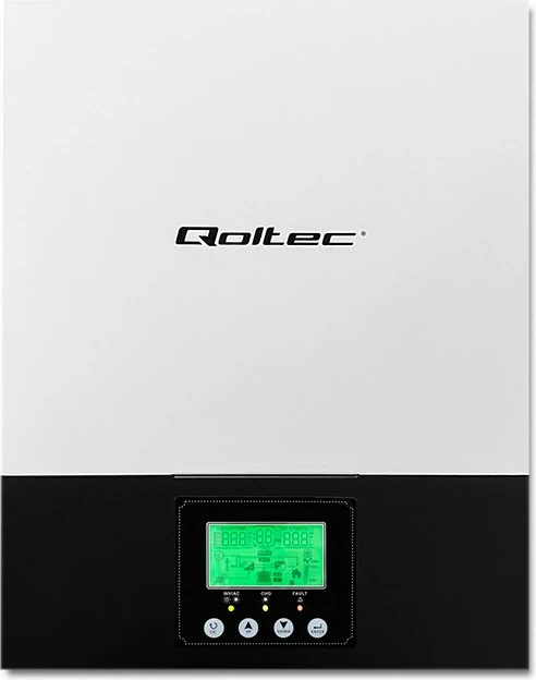 Hibridni solarni inverter Qoltec 53876, 2,4 kW, MPPT 80A, sinus, črno/bel
