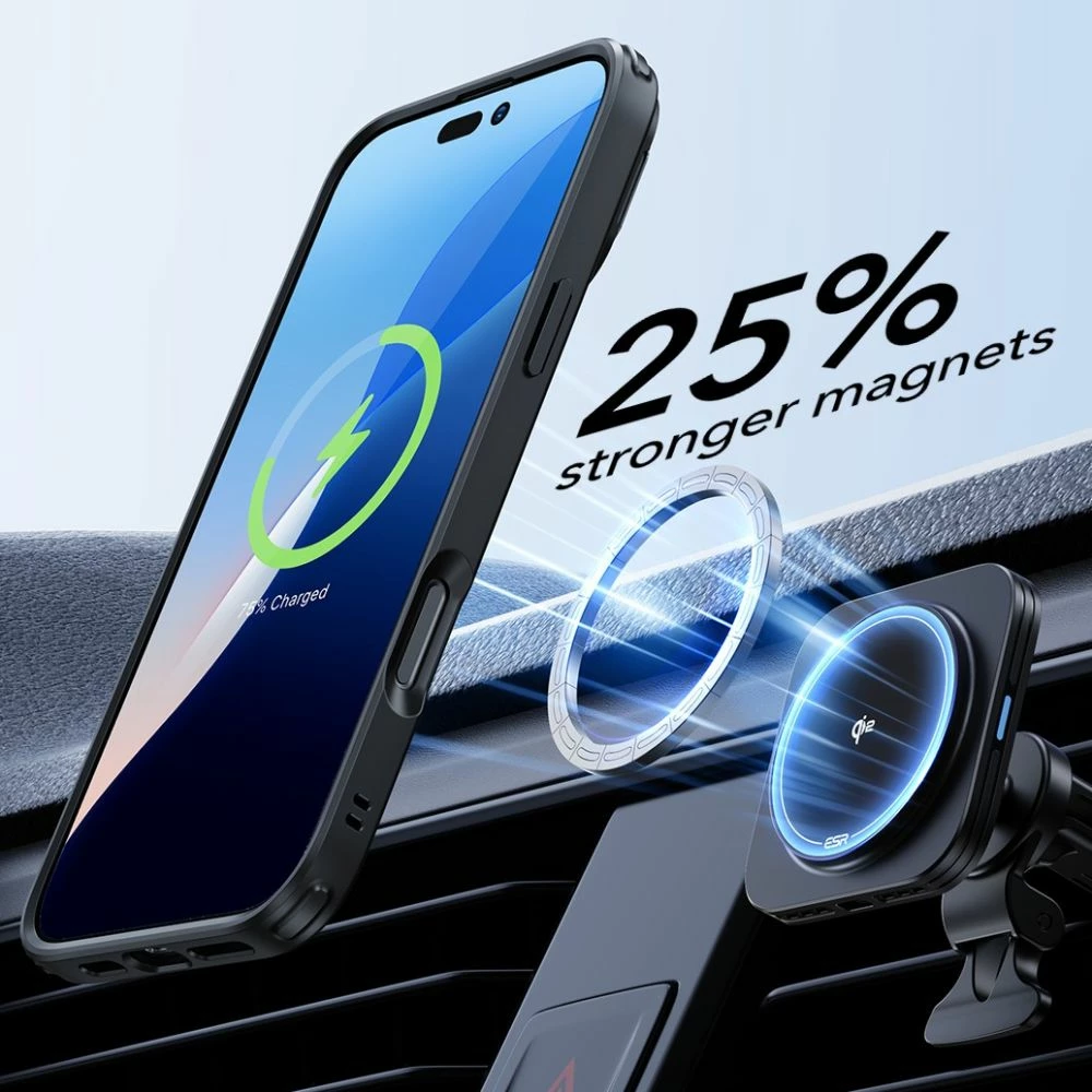 Ovitek s stojalom ESR Classic Hybrid HaloLock MagSafe za iPhone 16 Plus, z zaščitnim kaljenim steklom, črn