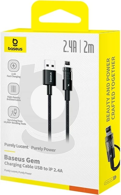 Polnilni kabel USB na Lightning Baseus Gem, 2,4 A, 2 m, črn