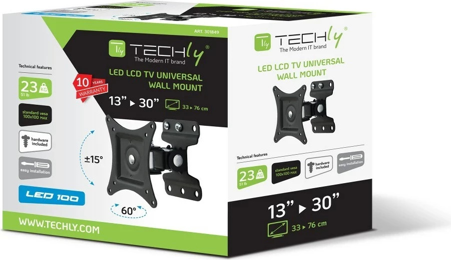 Nosilec za steno za TV LED/LCD 13–30", črn, Techly