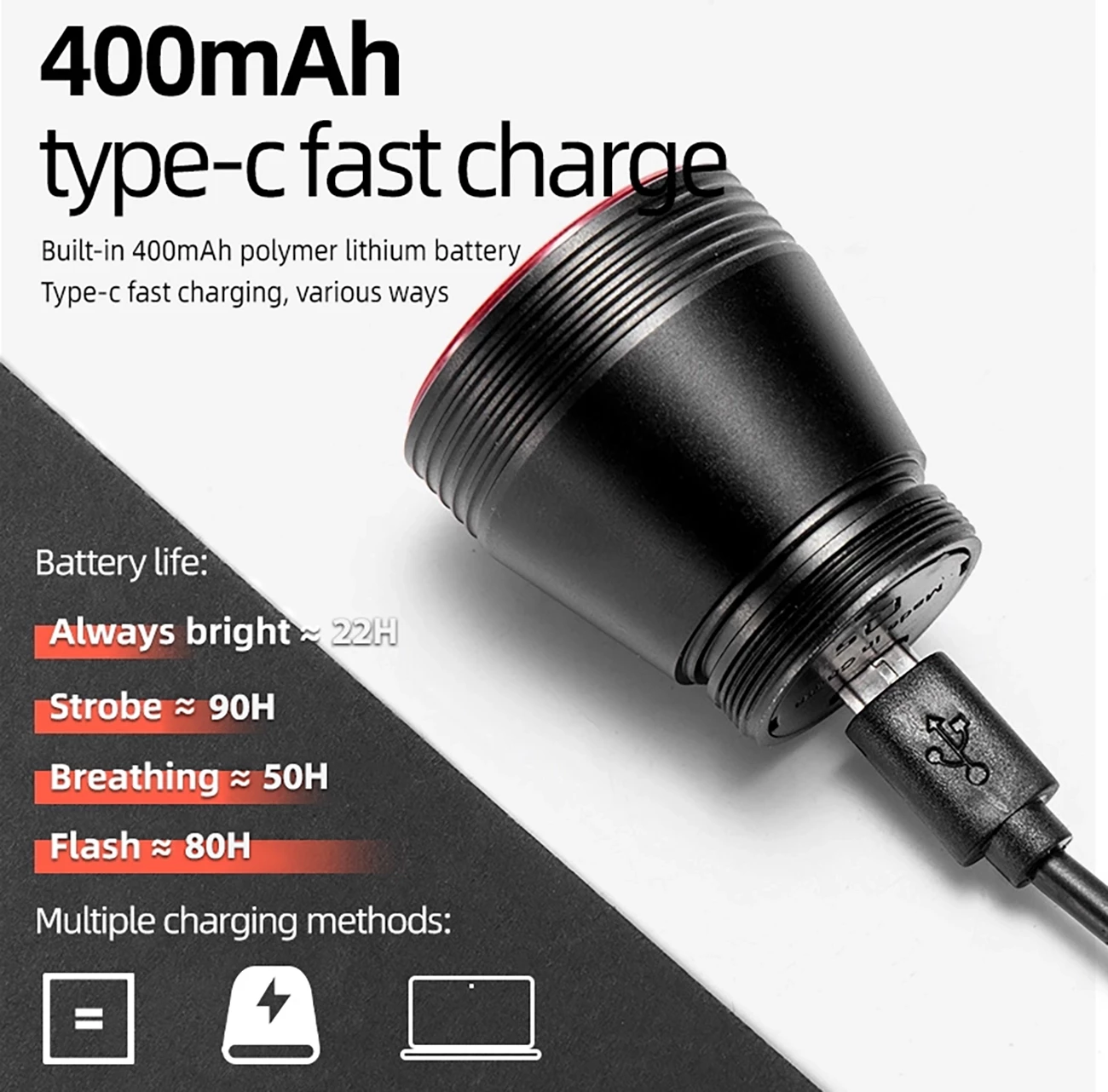 Zadnja kolesarska luč z inteligentnim zavorjenjem Rockbros Q5, črna