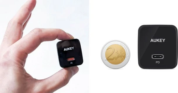 Kompakten stenski polnilec AUKEY PA-Y20S, 20 W, 1x USB-C, črn
