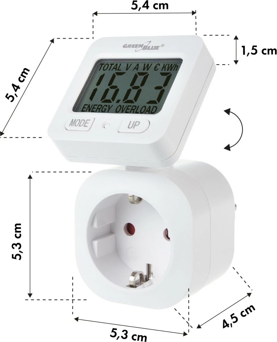 Merilec energije GreenBlue GB615E, 3680 W, zaslon z obračanjem, bel