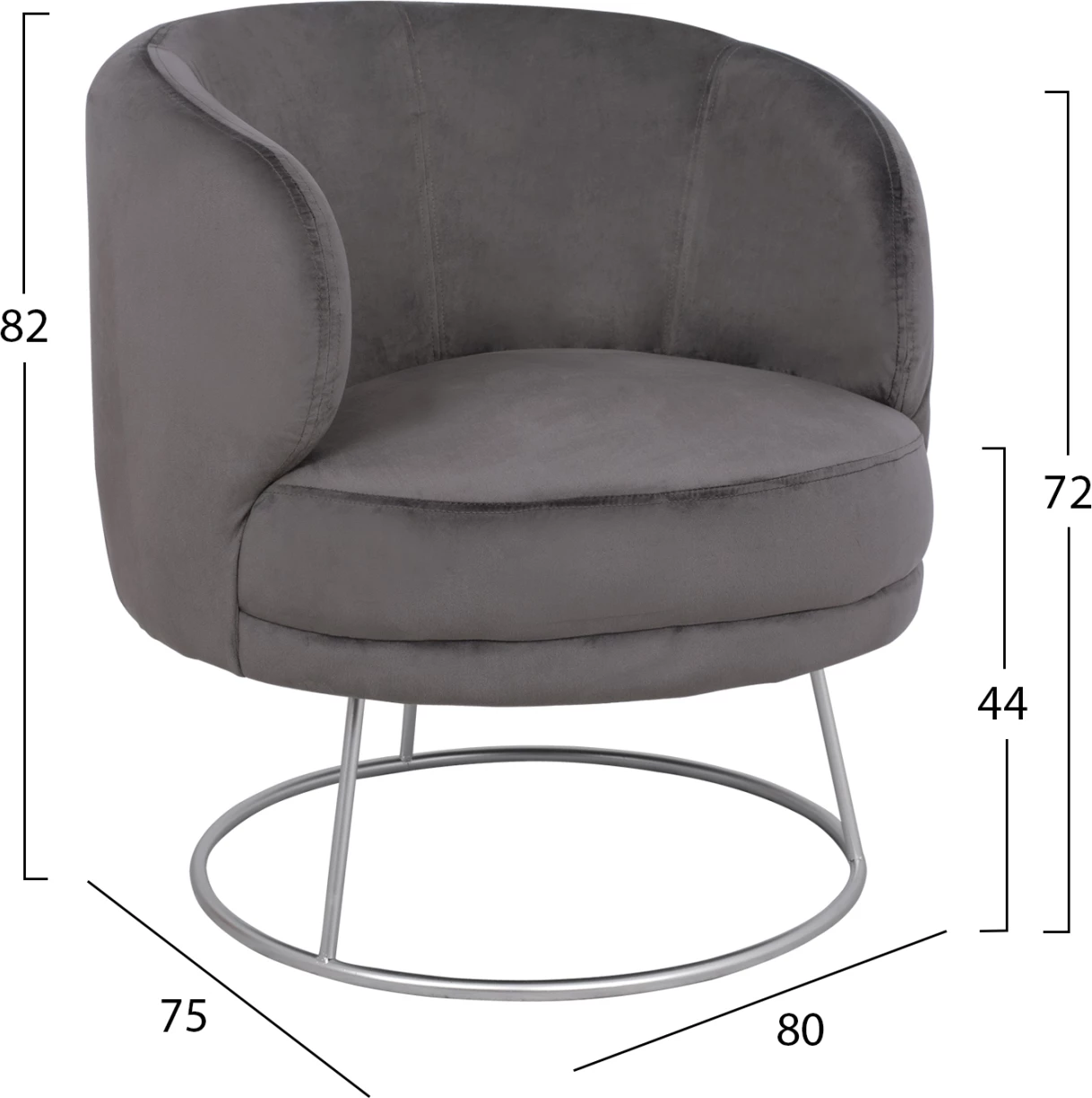 Fotelj Arien FH8403.01, žamet siva, srebrna osnova 80x75x82cm