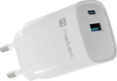 Hiter polnilec GaN 30W z USB-A in USB-C, Natec Ribera, belo