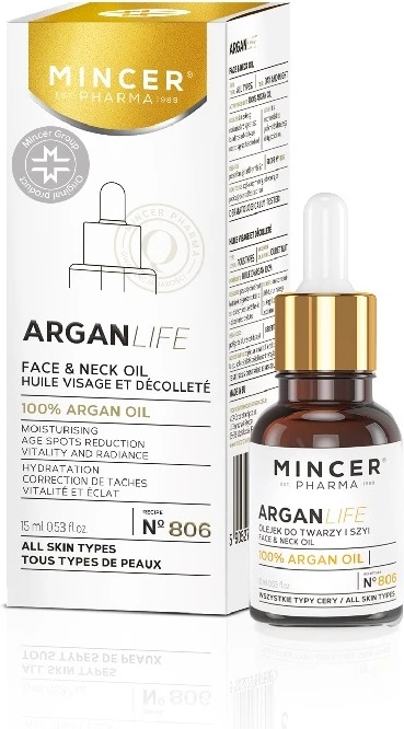 Negovalno olje za obraz in vrat Mincer Pharma ArganLife No.806, 15 ml